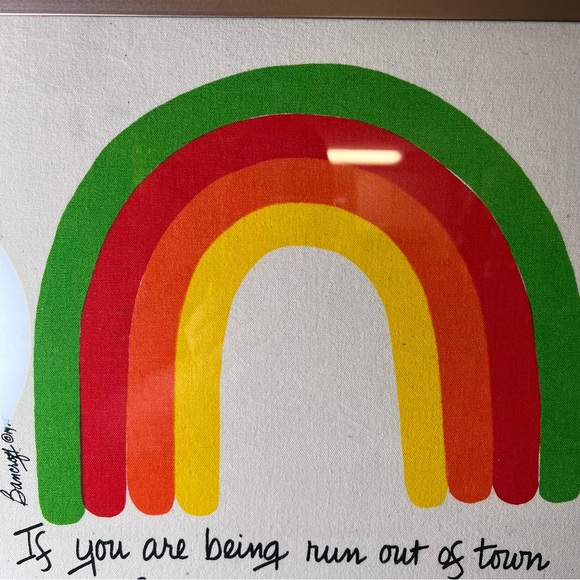 Vintage 1975 Bancroft Rainbow Pride Fiber Art, Framed Tapestry, LGBTQ, Sally Sta - Picture 4 of 7